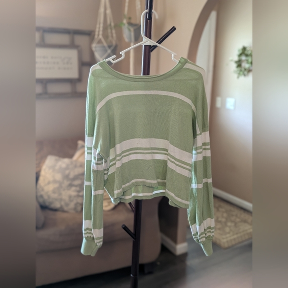 Sweaters - Light Green Striped Women's Sweater - Relaxed Fit